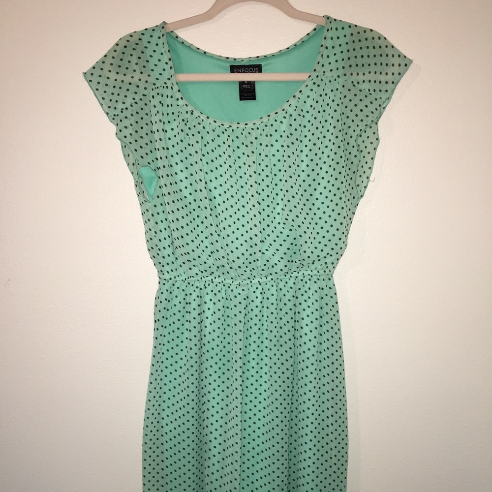 Enfocus Aqua Polka dot chiffon dress size 6